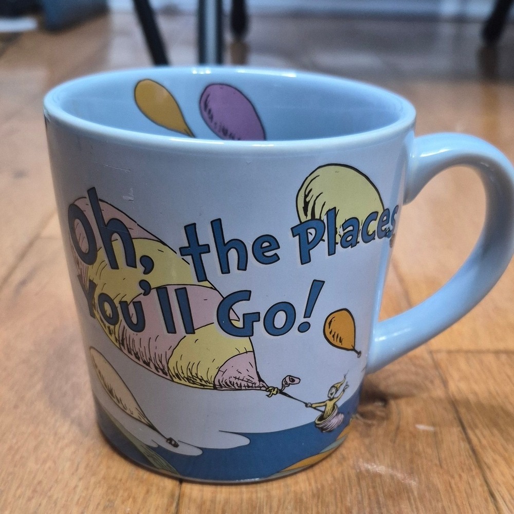 Dr Seuss Oh the Places Youll Go Ceramic Coffee Mug Vandor Light Blue Graduation